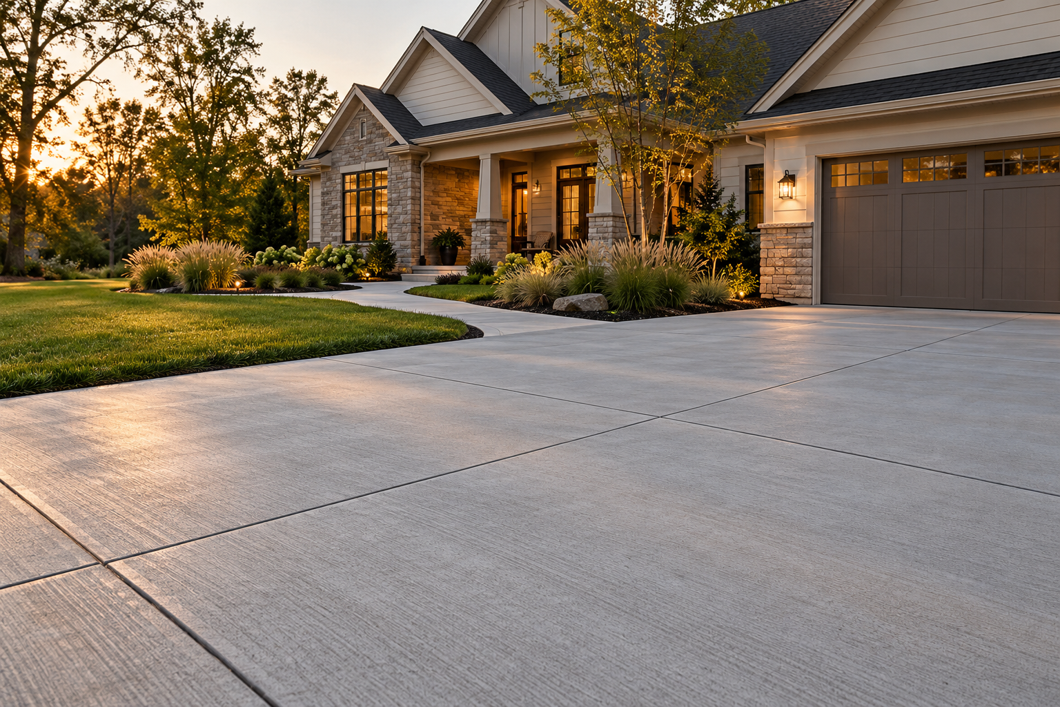 Illustrative modern home and concrete driveway. Our team’s actual project photos are shown in the slideshow below.