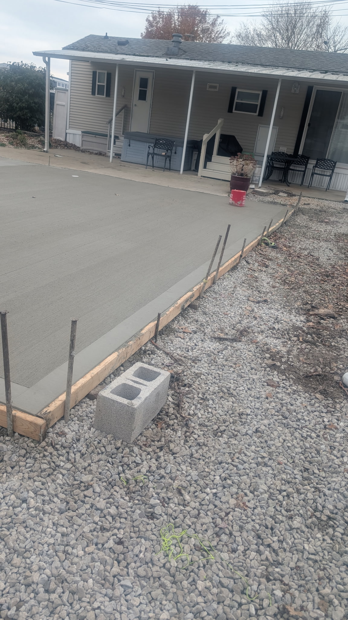 View along the formed edge of a residential concrete placement.