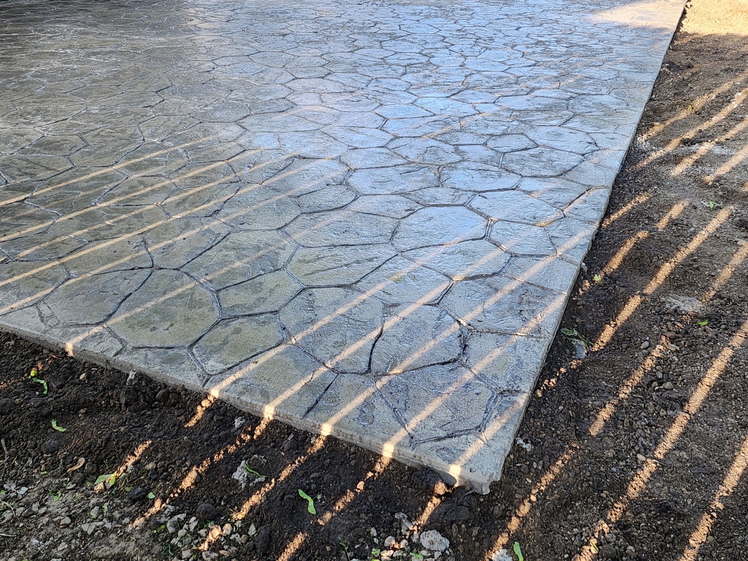 Close view of the stamped patio texture and perimeter.